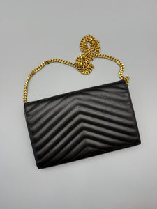 Saint Laurent Cassondre Classic Monogram Medium Chain Wallet