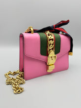 Load image into Gallery viewer, Gucci Mini Pink Sylvie crossbody on chain with ribbon