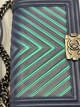 Load image into Gallery viewer, Chanel Old Medium Iridescent chevron blue boy bag