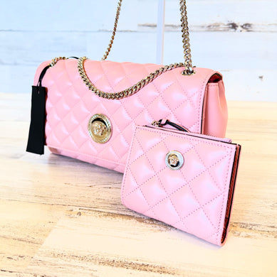 BUNDLE Versace Pink puffer flap with matching wallet
