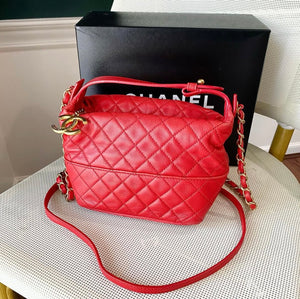Chanel Red Lambskin CC Top Handle with chain crossbody