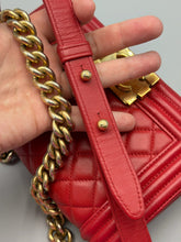 Load image into Gallery viewer, Chanel Red Lambskin Small Boy crossbody with GHW