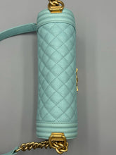 Load image into Gallery viewer, Chanel Tiffany Blue Caviar Medium Boy on chain
