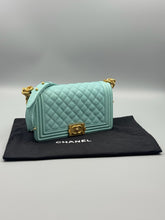 Load image into Gallery viewer, Chanel Tiffany Blue Caviar Medium Boy on chain
