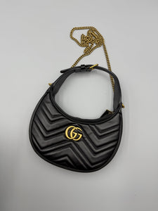 Gucci Black Marmont Half Moon crossbody on chain