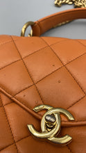 Load image into Gallery viewer, Chanel Orange Lambskin top handle crossbody on chain