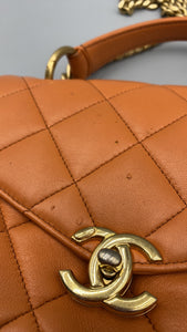 Chanel Orange Lambskin top handle crossbody on chain