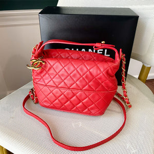 Chanel Red Lambskin CC Top Handle with chain crossbody
