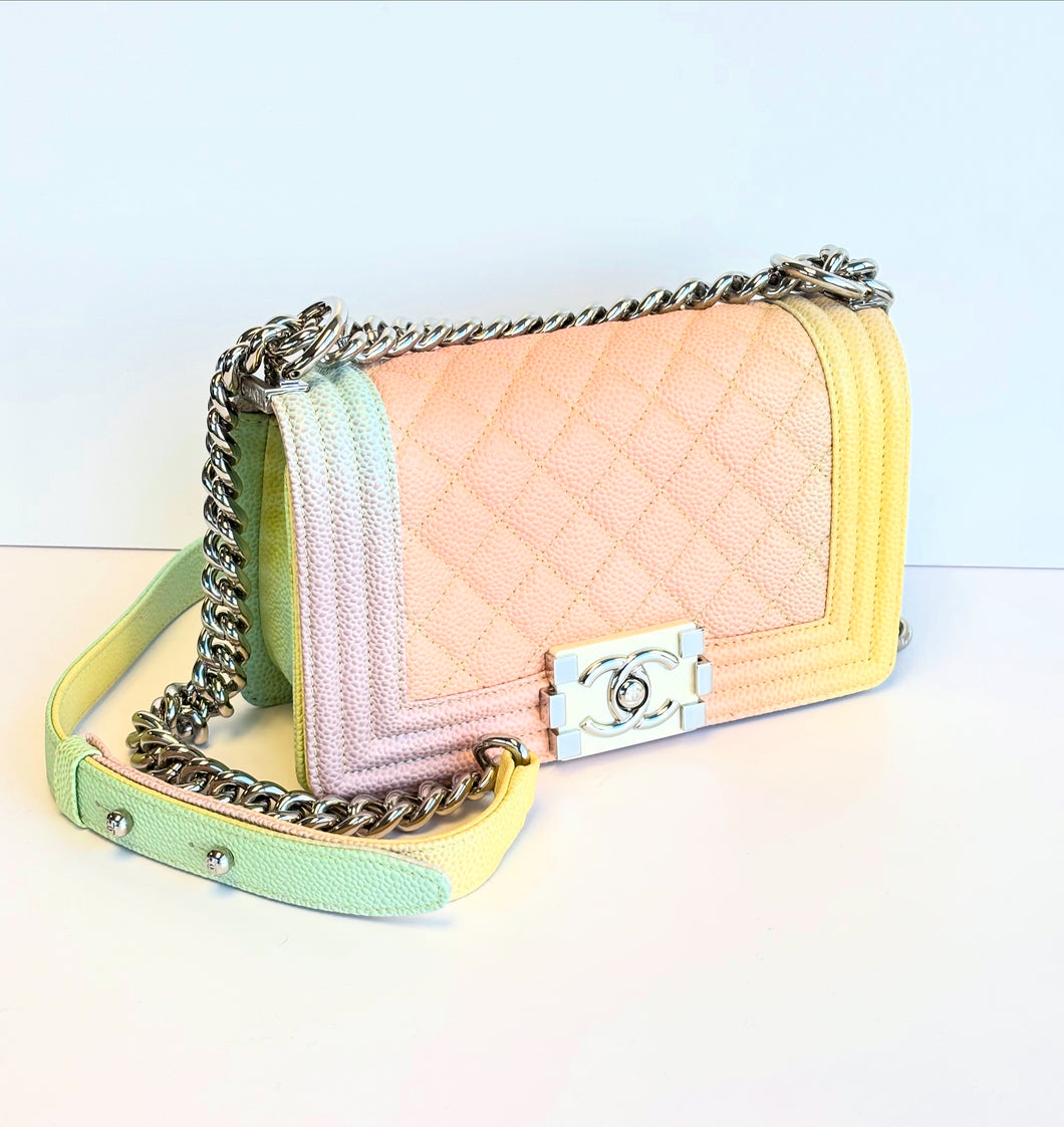 Chanel Small Boy Rainbow Quilted Cuba caviar on chain