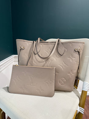 Louis Vuitton Neverfull MM Turtledove Monogram Empreinte with pouch