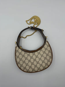 Gucci GG Supreme Monogram Azalea Calfskin Half Moon crossbody on chain