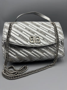 Balenciaga BB two-way silver chain crossbody / shoulder bag