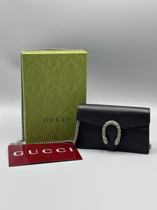 Gucci Black leather Super mini Dionysus crossbody on chain