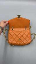 Load image into Gallery viewer, Chanel Orange Lambskin top handle crossbody on chain