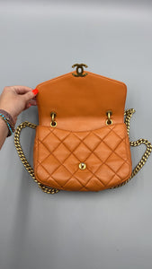 Chanel Orange Lambskin top handle crossbody on chain