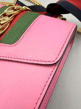 Load image into Gallery viewer, Gucci Mini Pink Sylvie crossbody on chain with ribbon