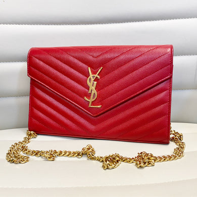 Saint Laurent Red Cassondre Classic Medium Wallet on chain