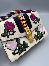 Load image into Gallery viewer, Gucci White Leather Embroidered Sylvie Shoulder Bag