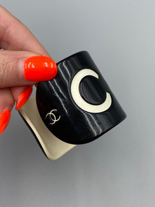 Chanel Black/White Resin Coco Cuff Bracelet