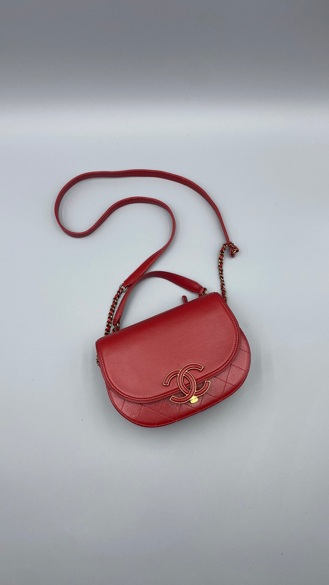 Chanel Red top handle stitched crossbody