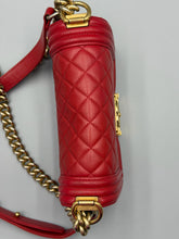 Load image into Gallery viewer, Chanel Red Lambskin Small Boy crossbody with GHW