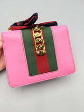 Load image into Gallery viewer, Gucci Mini Pink Sylvie crossbody on chain with ribbon