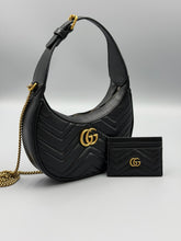 Load image into Gallery viewer, Gucci Black Marmont Half Moon crossbody on chain plus wallet