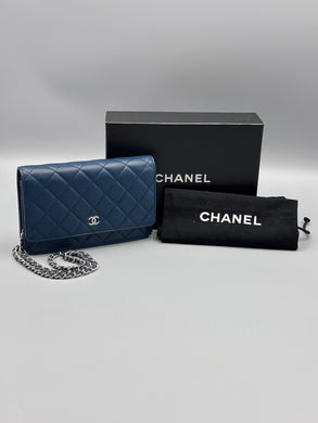 Chanel CC Navy Blue Lambskin Wallet on Chain crossbody