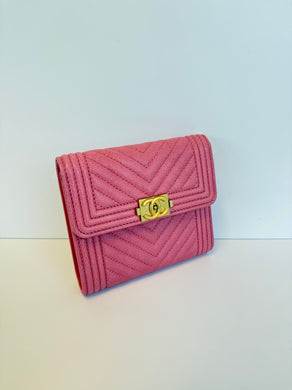 Chanel Trifold Pink Chevron boy wallet