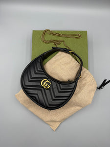 Gucci Black Marmont Half Moon crossbody on chain