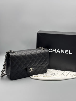 Chanel Double Flap Jumbo caviar with silver hardware