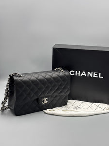 Chanel Double Flap Jumbo caviar with silver hardware