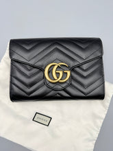 Load image into Gallery viewer, Gucci Black Marmont wallet on chain crossbody