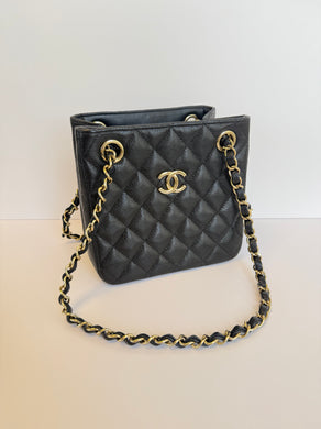 Chanel 22S Caviar Quilted Black Mini Bucket Crossbody Bag