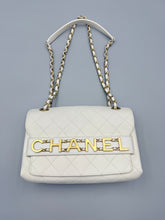 Load image into Gallery viewer, Chanel White Calfskin Enchained Flap medium on chain