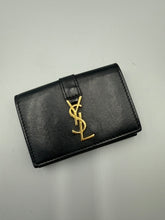 Load image into Gallery viewer, YSL trifold black leather snap wallet