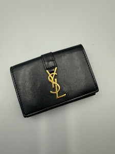 YSL trifold black leather snap wallet