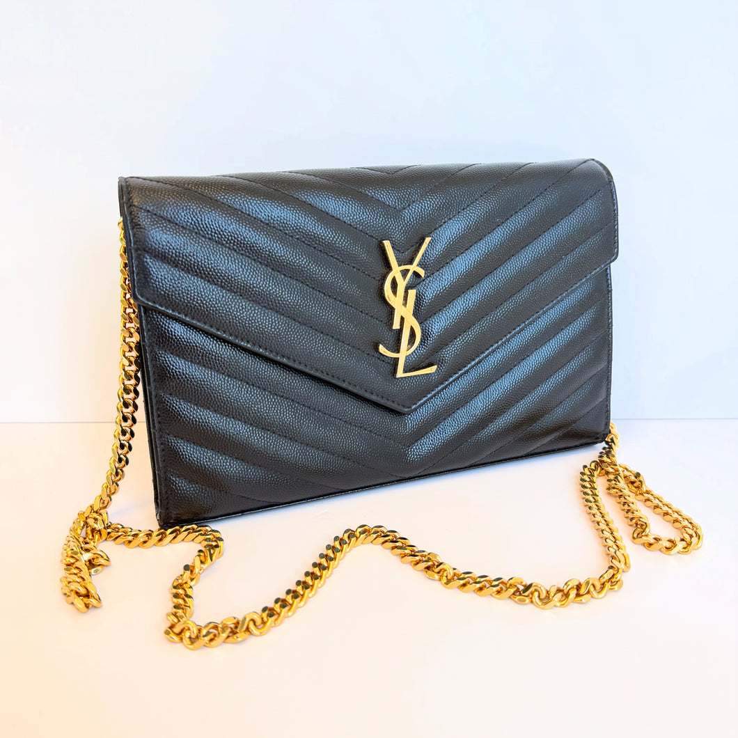 Saint Laurent Cassondre Classic Monogram Medium Chain Wallet