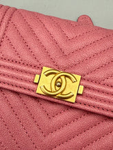 Load image into Gallery viewer, Chanel Trifold Pink Chevron boy wallet