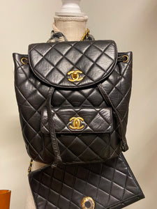 Chanel Vintage Small Black Lambskin double turnlock backpack