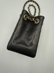 Chanel 22S Caviar Quilted Black Mini Bucket Crossbody Bag