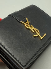 Load image into Gallery viewer, YSL trifold black leather snap wallet