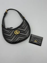 Load image into Gallery viewer, Gucci Black Marmont Half Moon crossbody on chain plus wallet