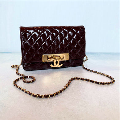 Chanel CC Burgundy Patent leather Wallet on Chain crossbody