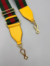 Load image into Gallery viewer, Gucci Striped Guitar strap with yellow- adjustable