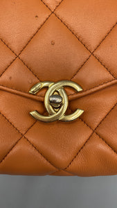 Chanel Orange Lambskin top handle crossbody on chain