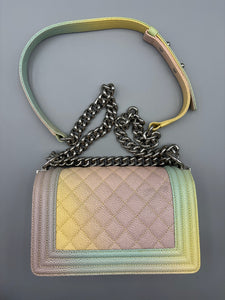 Chanel Small Boy Rainbow Quilted Cuba caviar on chain