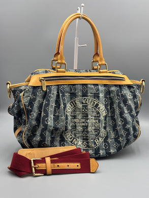 Louis Vuitton cabas denim striped tote with strap