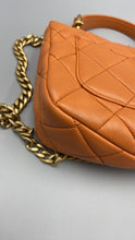 Load image into Gallery viewer, Chanel Orange Lambskin top handle crossbody on chain