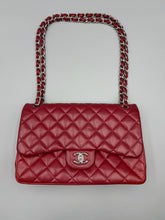 Load image into Gallery viewer, Chanel Red Double Flap Jumbo caviar with silver hardware